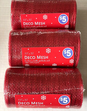 Lot of 3 Metallic Red Deco Mesh Rolls By Seasonal Celebrations 5.5" x 10 Yards