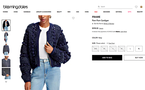 FRAME Pom Pom Fuzzy Wool-Blend Zip-Front Cardigan in Navy sz S $598 - Picture 4 of 23