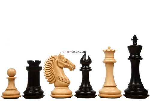 CB MustangTriple Weighted Chess Set - Chess Pieces Only - Ebony Wood - 4.4" King - Picture 1 of 16