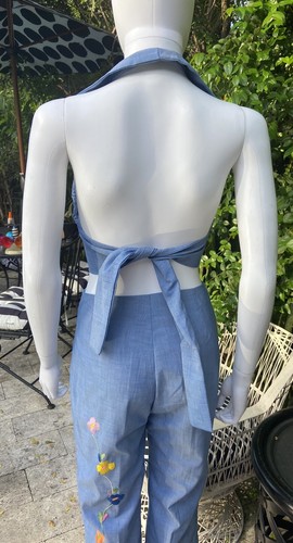 Vintage Mexican Chambray Woman’s 3 Piece Pant Suit Embroidered 1970’s S - Picture 11 of 13