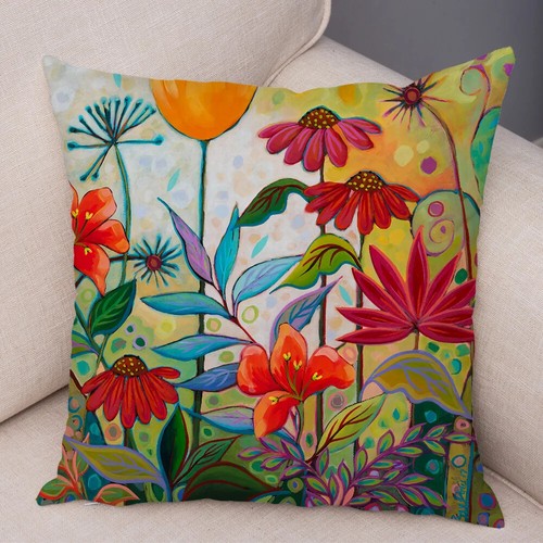 Watercolor Floral Cushion Cover Cartoon Butterfly Plant Pillowcase Pillow Case - Picture 27 of 72