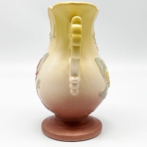 Vintage Rumpf Keramik 6,5" Vase matt gelb rosa Magnolie Blumenvase mit Henkel - Bild 3 von 11