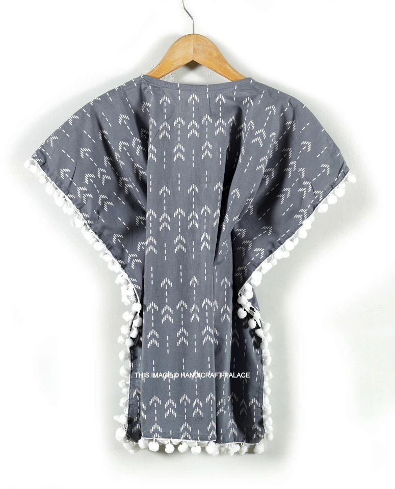 Soft Cotton Kids Girls Kaftan Dress Gray Printed Night Wear Maxi Dresses 3 to 9Y - Image 4 of 4