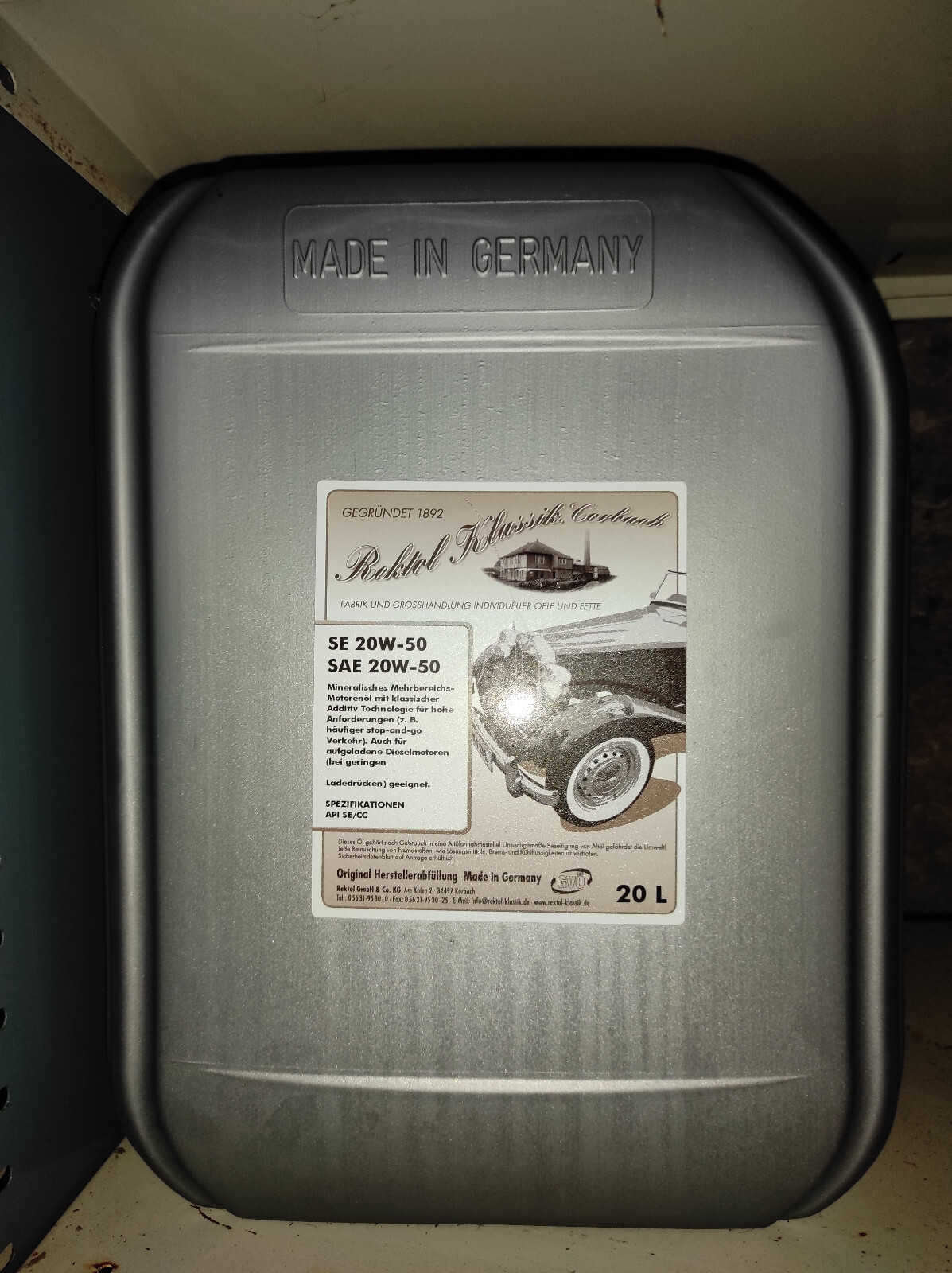 Huile Rektol Klassik SE 20W50 - 20L : Le choix de l'excellence pour véhicule historique