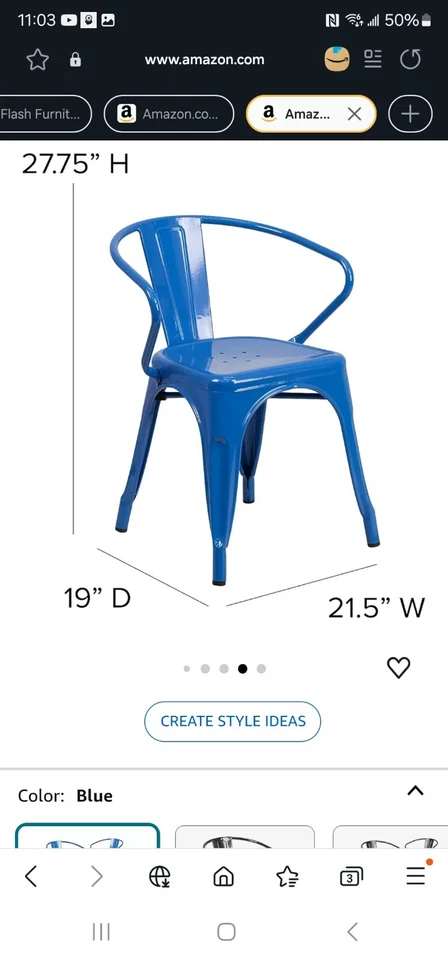 Flash Furniture Roy Commercial Grade 4 Pack Blue Metal Indoor-Outdoor Chair Foto 2 de 4