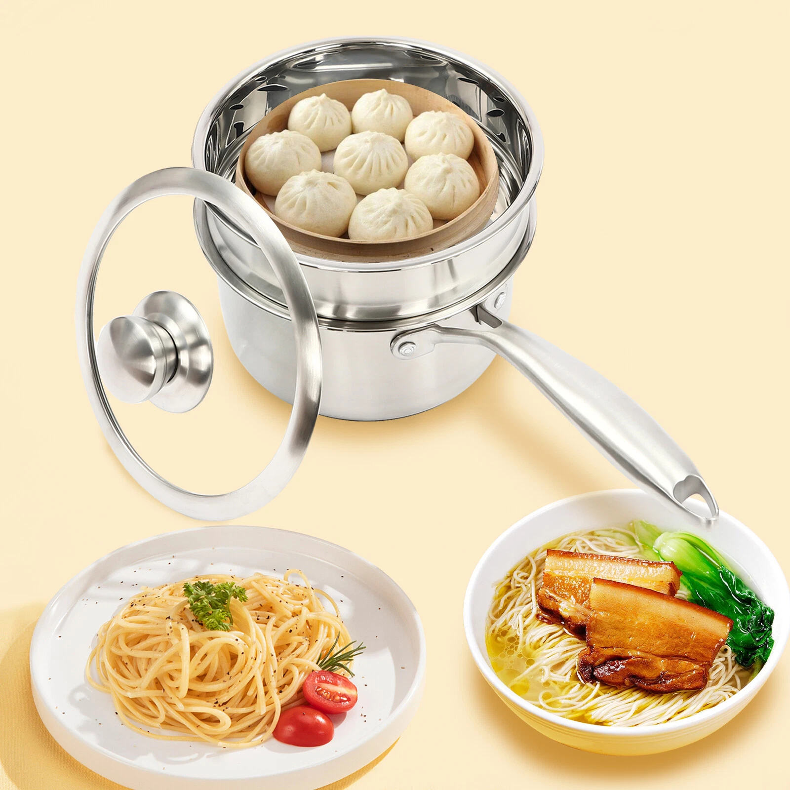 Double Layer Stainless Steel Saucepan With Steamer And Glass Lid,sauce Pan