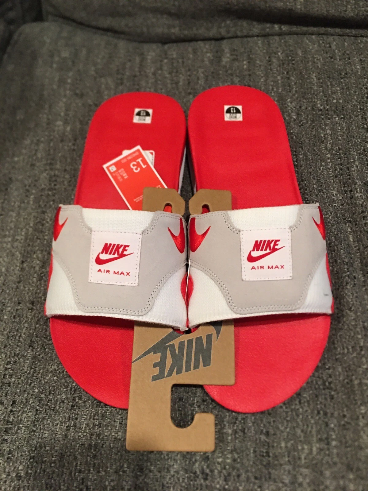 Pantofole sandali Nike Air Max 1 slide bianco rosso universitario da uomo taglia 13 DH0295 103