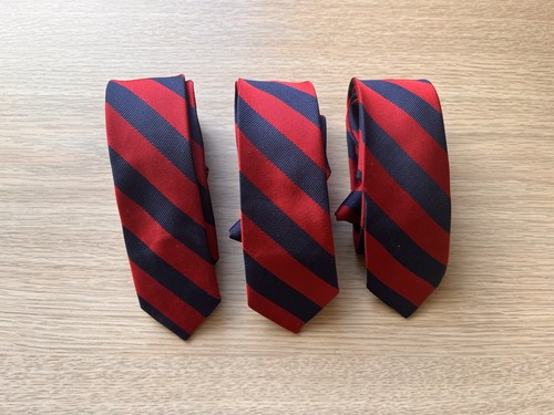 3 pc Set Boys Clip On Neckties Ties Navy Red Stripes Stage EUC Ship FREE - Picture 2 of 4