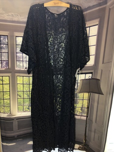 GUESS ML NWT Lace Caftan Kimono Duster Blue Over Piece Shirt Top Wrap Msrp$128 - Picture 3 of 12