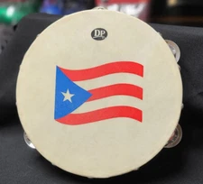 Tambourine/Pandereta-8” With Head And Single Row Of Jingles, Puerto Rico Flag.