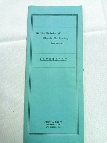 Vintage 1918 Estate Settlement Orphans Court Little Britain Lancaster County PA