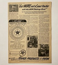Texaco Products For The Farm 1943 WW2 Tractor Checkup Clock Wartime Print Ad