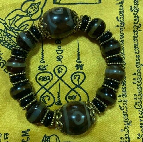 AMOR nueve ojos cuentas tibetanas antiguo AMULETO TAILANDÉS pulsera DINERO TALISMÁN DZI NEGRO - Imagen 10 de 11