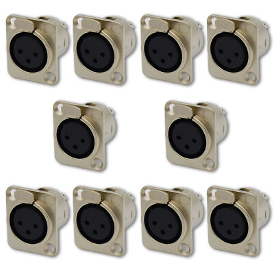 10,XLR 3-Pin Female Metal Panel Mount Chassis Microphone Jack Audio Connector