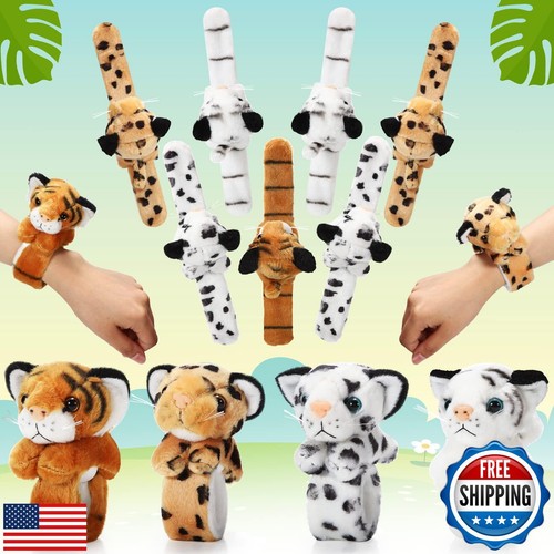 Lenwen 8 Pcs Tiger Leopard Stuffed Animals Slap Bracelets for Kids Plush Anim - Picture 2 of 5