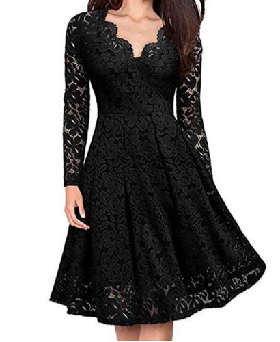 Women V Neck Lace Formal Evening Party Dress Wedding Bridesmaid Prom Ball Gowns - Foto 12 di 14