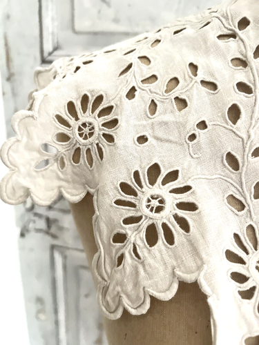 COLLAR Antiguo Francés Grande OJAL FLORAL Bordados c1920 - Imagen 20 de 22