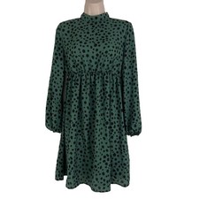 Shein Dress Women's XS Long Sleeve Sheath Spotted Chiffon Lightweight Green