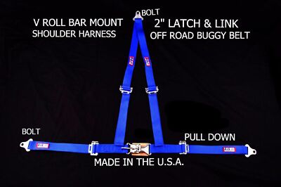 RJS RACING 2'' BUGGY OFF ROAD SEAT BELT 3 POINT V HARNESS BOLT IN BLUE 4006503