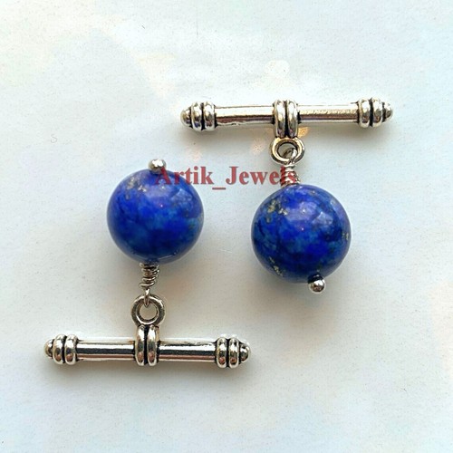 Natürlich Lapislazuli Edelstein Mit 14K Weiß Vergoldet Silber Manschetten #700 - Bild 2 von 11