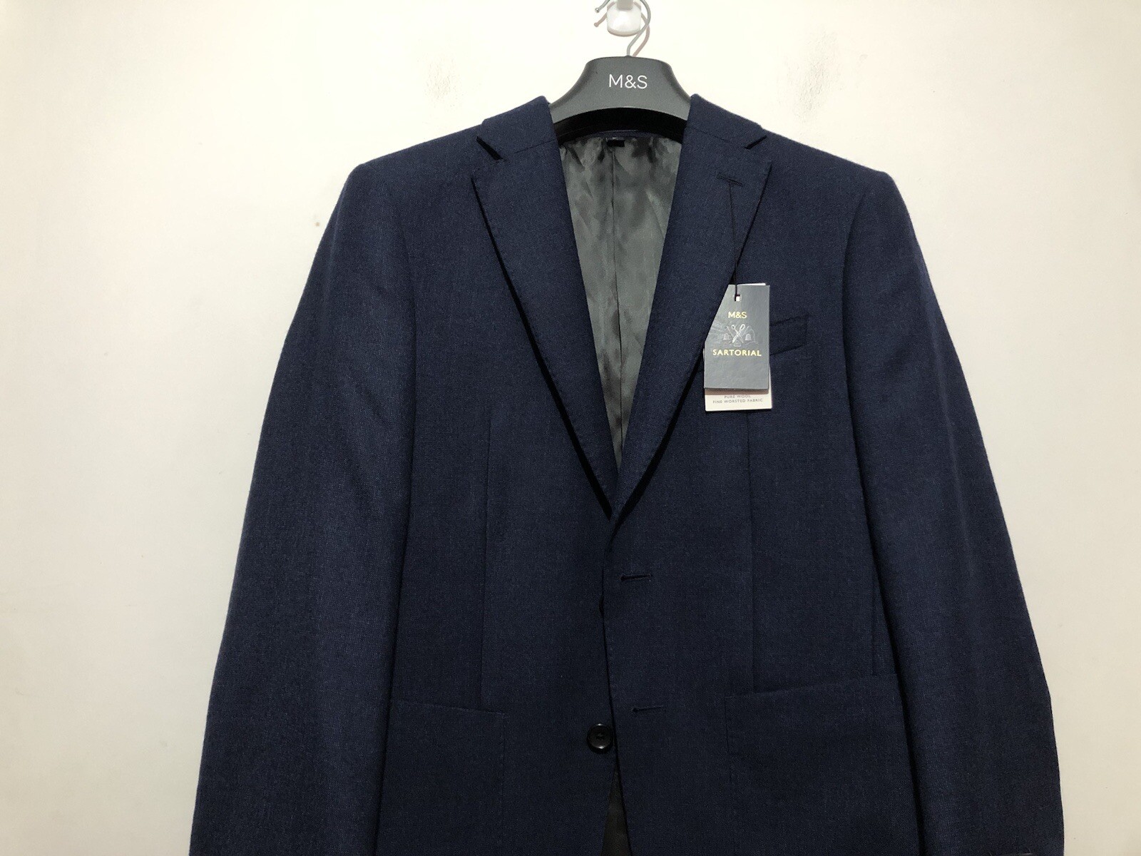 FILA Giacca blazer M&S Sartorial Saville Row ispirata alla lana UK 36 corta £90 navy