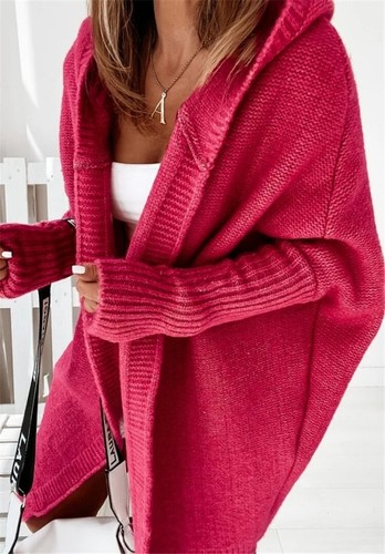 Womens Winter Warm Knitted Hooded Cardigan Open Front Chunky Sweater Coat Solid - Picture 22 of 34