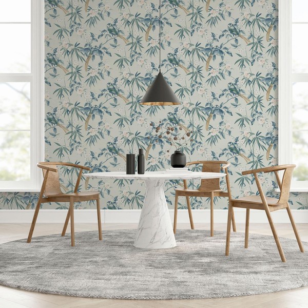 Oriental Floral Bambus & VöGel Tapete BläTter Grau / Blau 924500 Arthouse-image