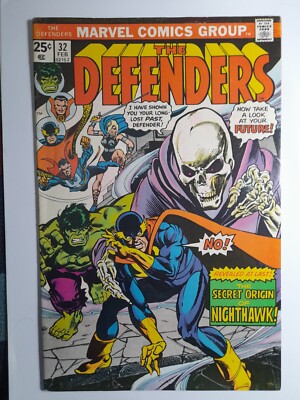 Defenders 32 VG/F 1976.Cent.Origin of Nighthawk.D.Hellstorm Cameo.Gil Kane cover