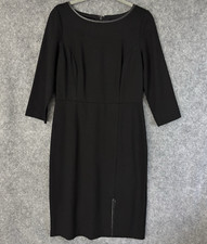 Talbots Dress Women's 6 Black Ponte Sheath Faux Leather Trim Front Slit Career