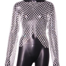 Top Corto Trasparente Con Ritagli In Rete Decorato Con Strass Per Festa Da Club