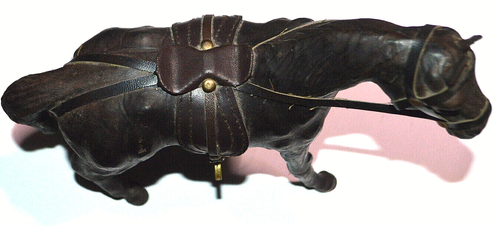 Vintage Leder Pferd Skulptur mit Sattel - Bild 5 von 6