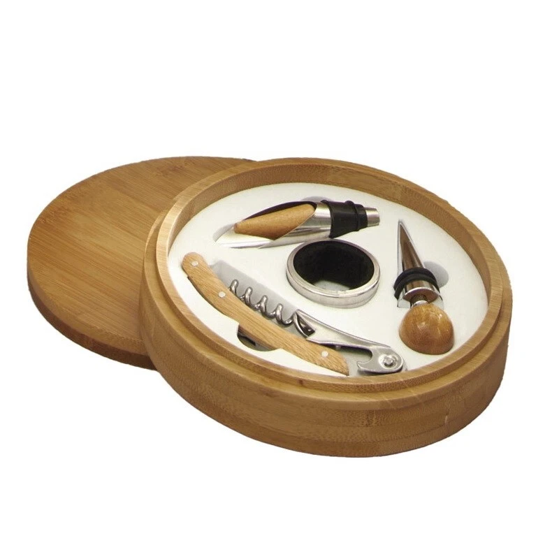 Cofanetto REGALO Set Vino in Legno Bamboo Brandani Tappo Cavatappi Salvagoccia