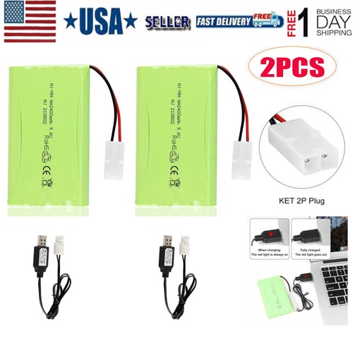 2X 2400mAh 9.6V NiMH Battery Pack w/USB Cable for RC Car Truck Boat Rechargeable