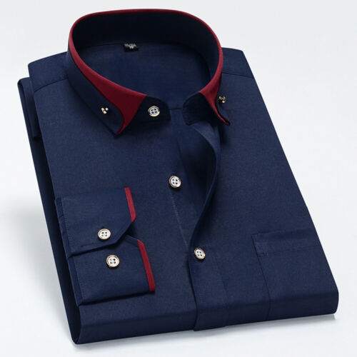 Men Casual Double Collar Slim Fit Formal Shirt Long Sleeve Casual Tunic Shirt 、 - Picture 13 of 16