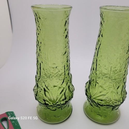Vintage Pair of Anchor Hocking Rain Flower Avocado Bud Vases MCM 6.75 - Picture 7 of 8