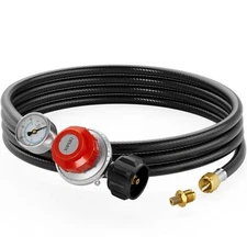15FT High Pressure Propane Regulator Hose with Gauge 0~30PSI Adjustable Propa...