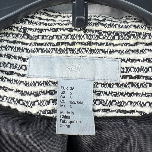 H&M Blazer Womens Size 6 Black White Long Sleeve Pockets - Picture 3 of 7