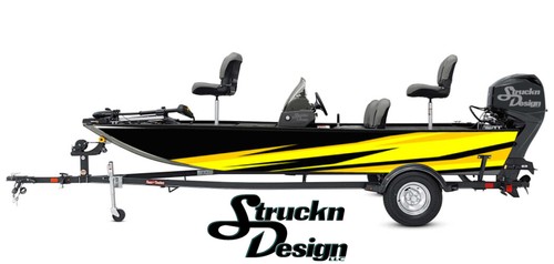 Yellow Black Lightning Jagged Shapes Fish Bass Boat Black Decal Wrap USA Vinyl - 第 1/1 張圖片