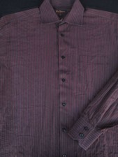 Ben Sherman Mens Button Front Long Sleeve Brown Cotton Stripe Shirt 16