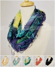 Multi Color Infinity Scarf Tie Dye Burnout Butterfly Tear Fringe Circle Loop