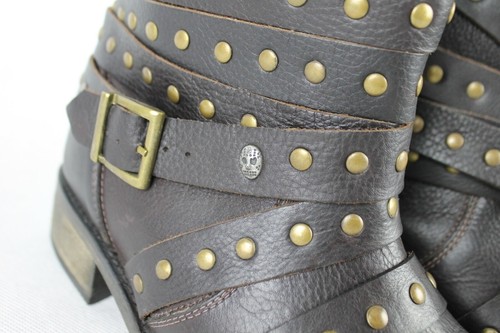 Firetrap Brown Leather Ankle Boots Size UK 7 Studded Straps Pull On Worn Once - Picture 5 of 9