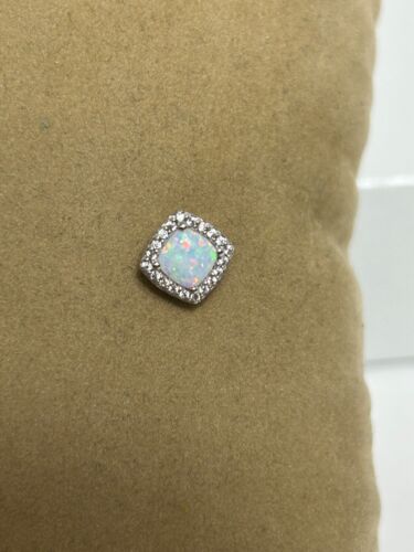 CHARMING 10K WHITE GOLD OPAL & CZ ACCENT STUD EARRINGS - Picture 16 of 17