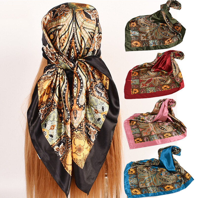 Big Cashew Flower Headscarf 90*90cm Bandana Hair Scarves Muslim Hijab Scarf