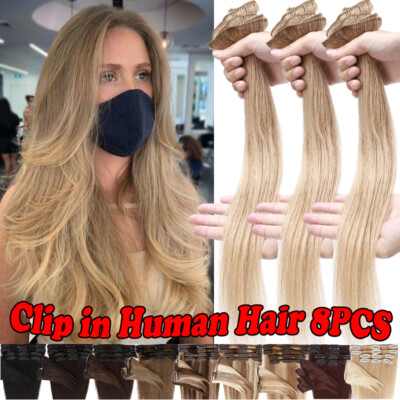 CLEARANCE 100% Real Clip In Human Remy Hair Extensions Full Head Blonde Long 22''