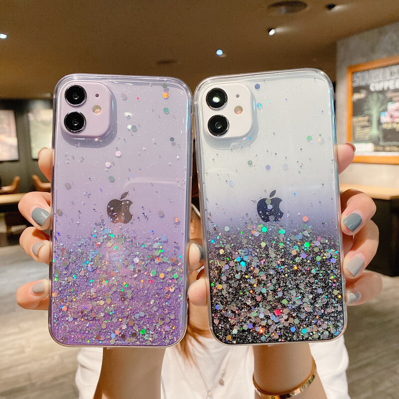 Colorful Gradient Glitter Soft Case for iPhone 15 14 13 12 11 XR 8 SE