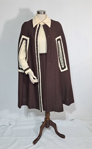 Vintage 1960s Eloise Curtis Happenstance Dress Cape SET Sz XS S Loop Trim Mod - Picture 7 of 11