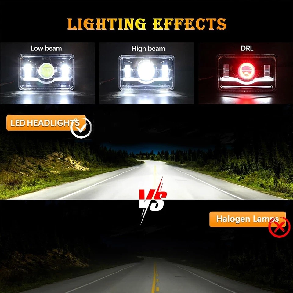 Faros LED 4X6" DRL haz alto/bajo 4 piezas para Chevrolet R2500 Suburban 1989-1991 Foto 2 de 4