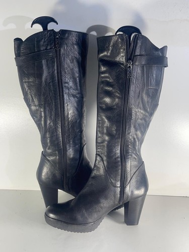 Duo Damen Stiefel Größe 6,5 (40) Schwarz Leder Seitlicher Reißverschluss Kniehohe Stiefel -B122 - Bild 5 von 9
