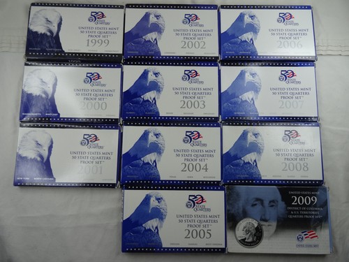 1999-2009 US Mint Statehood Quarter Proof Sets Box & COA Lot of 56 Coins - 第 1/12 張圖片