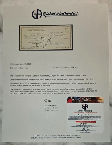 Gene Roddenberry Signed Personal Check Feb 23, 1966 / Science Fiction Writers - Picture 3 of 3